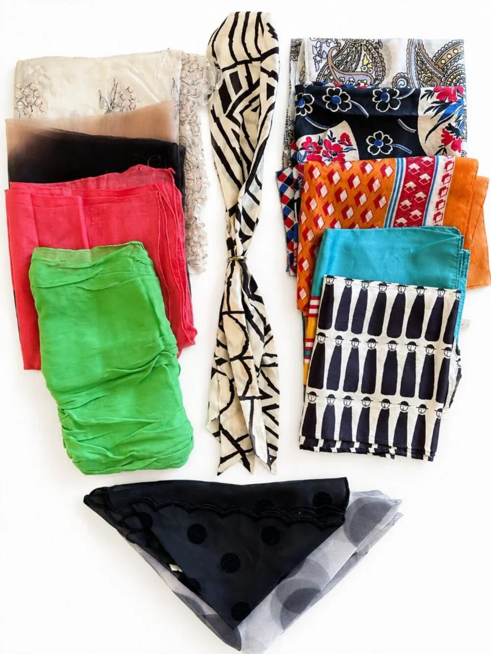 VINTAGE Lot of 11 Scarves & 1 Ladies Neck Tie 1950's - 1960's